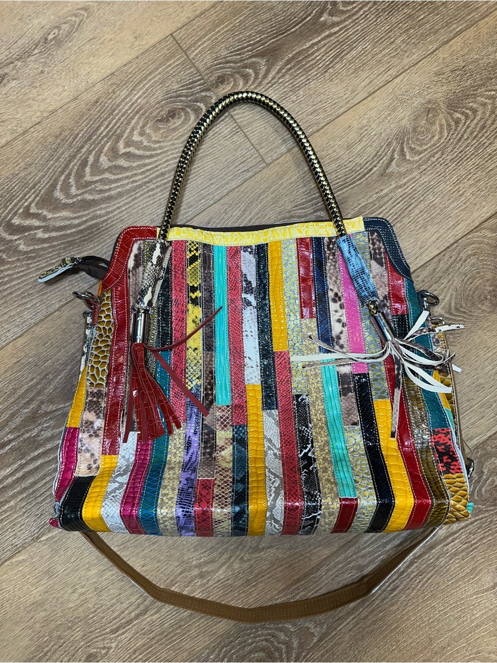 Multicolor Genuine Leather Tote Bag | tassels crossbody large capacity